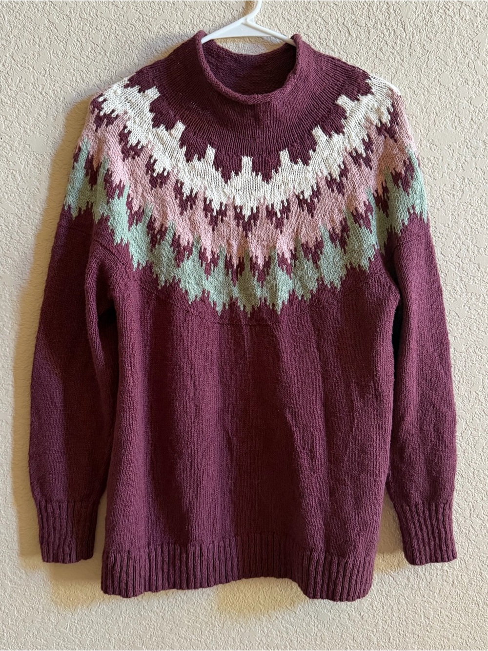 Vintage 90s L.L. Bean Women's Nordic Knit Chunky Cotton Sweater Size L Petite